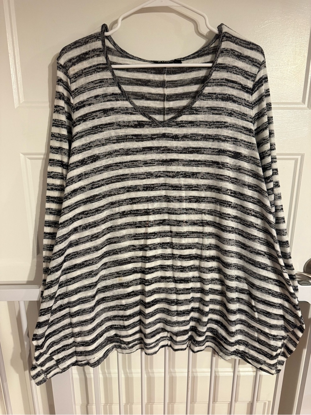 a.n.a Black & White Striped V-Neck Long Sleeve Top